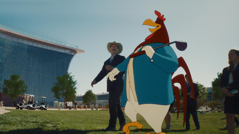 Foghorn Leghorn and Buddy Crane walking on a lawn in Coyote vs. Acme