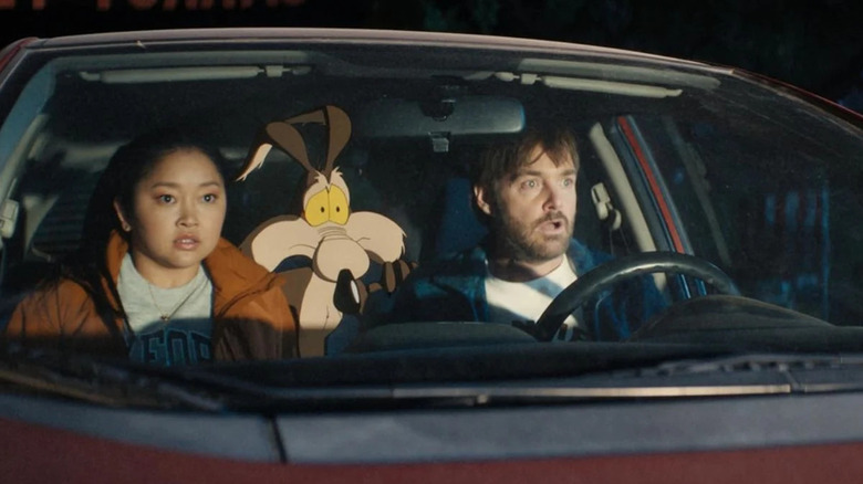 Paige Avery, Kevin Avery, and Wile E. Coyote in a car in Coyote vs. Acme