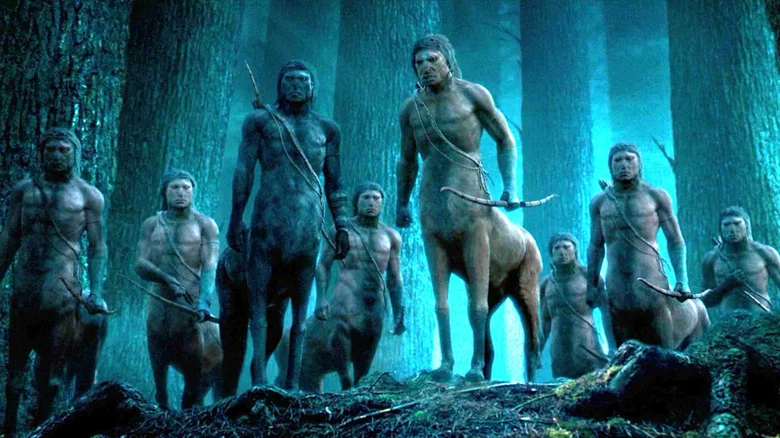 7. Centaurs The herd of Centaurs live in the Forbidden Forest, far from the business of wizards, and are on good terms with Hagrid, the gardener.  But their friendship is limited only to him because the Centaurs are reserved and rather conceited creatures.  However, in the first Harry Potter film, Harry is saved from a monster drinking the blood of the unicorn by a centaur named Firenze.