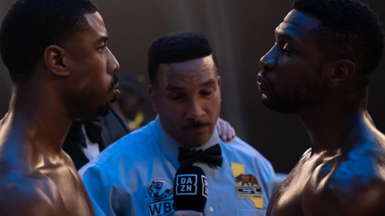 Michael B. Jordan and Jonathan Majors before a big fight