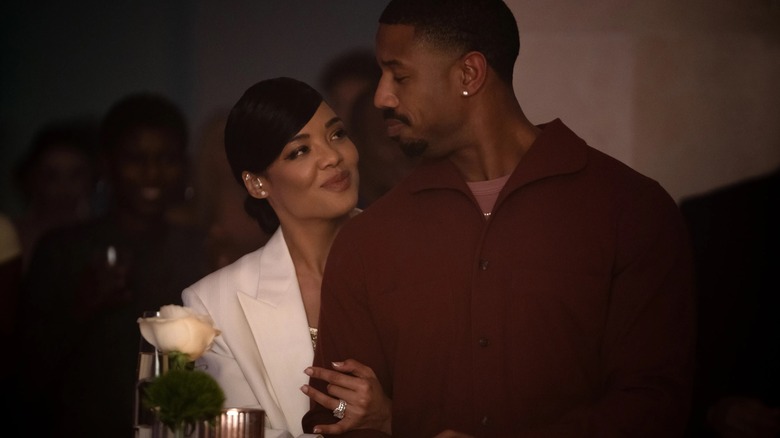 Tessa Thompson and Michael B. Jordan at a party
