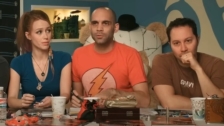 Marisha Ray, Orion Acaba, and Sam Riegel at table