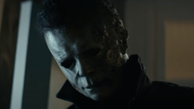 Michael Myers wearing a burnt mask