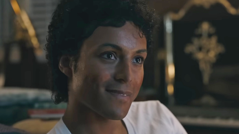 Michael Jackson wearing a white shirt in "Michael" (2026)