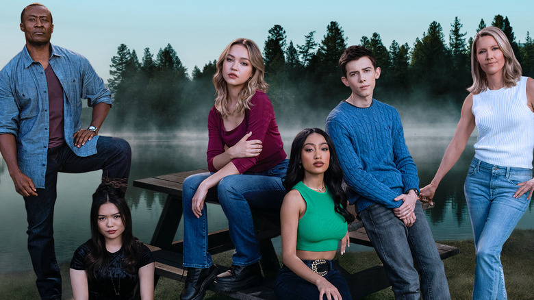 Cast of Cruel Summer Season 2 posing on picnic table