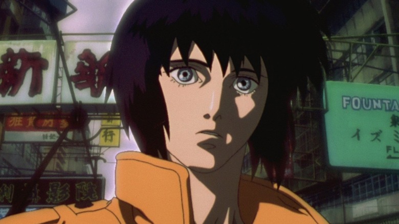 Motoko Kusanagi looking concerned in Ghost in the Shell (1995)