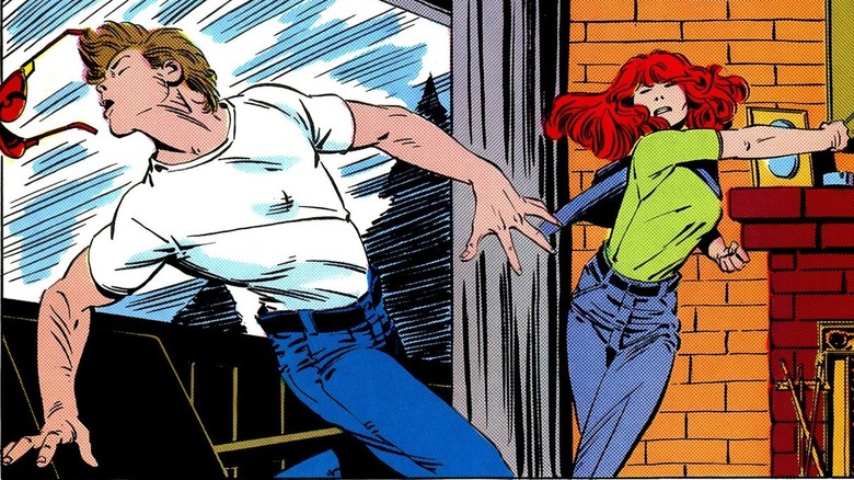Jean Grey, AKA Phoenix, and Scott Summers, AKA Cyclops, in the midst of a fight