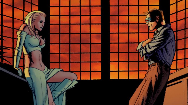 Scott Summers, AKA Cyclops, and Emma Frost talk in Astonishing X-Men