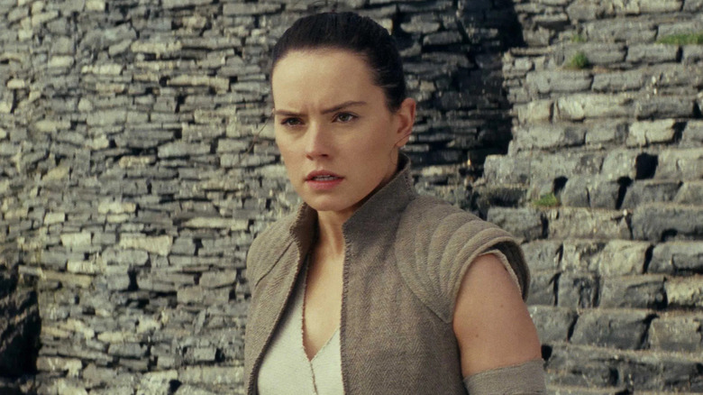 Daisy Ridley as Rey looking angry