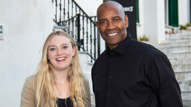 Denzel Washington and Dakota Fanning on The Equalizer 3 set