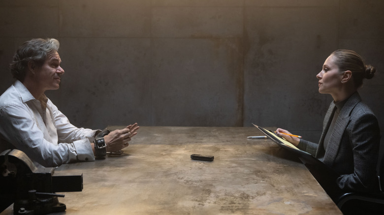 Jack Duquesne and Heather Glenn sitting at a table on Daredevil: Born Again