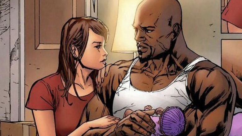 Jessica Jones and Luke Cage with their daughter Danielle in an issue of "New Avengers" (2005-2010)