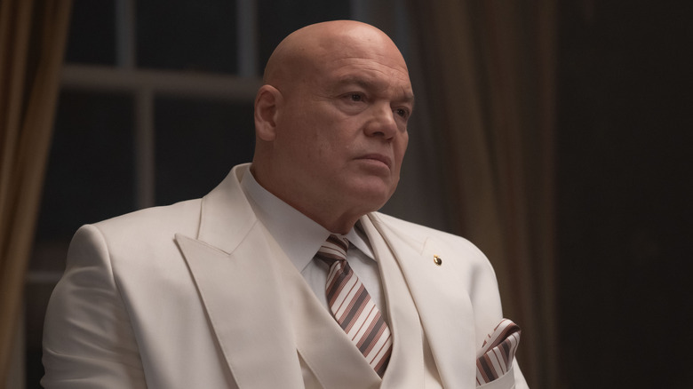 Wilson Fisk wearing a white suit and looking angry on Daredevil: Born Again
