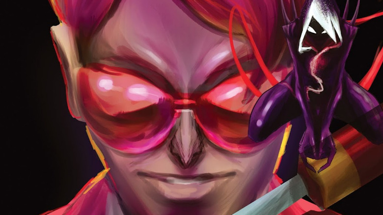 Matt Murdock looms behind Gwenom on the cover of "Spider-Gwen" (vol. 2) #28 (2018)