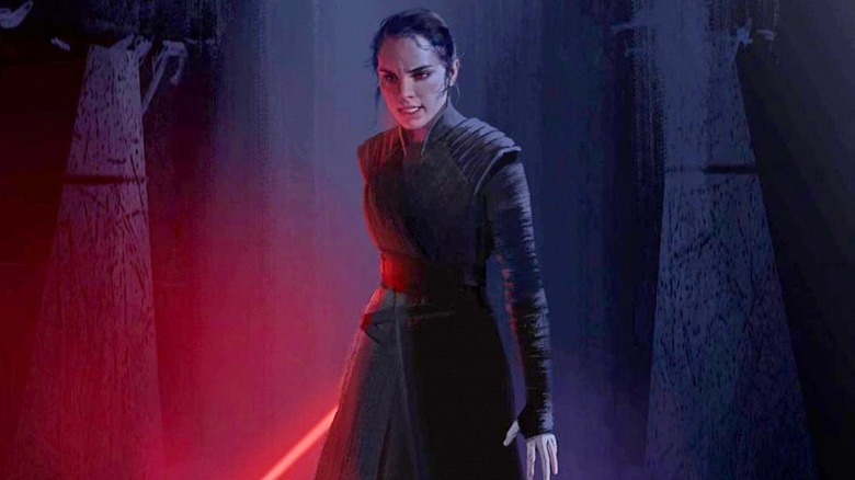 Dark Rey holding red lightsaber