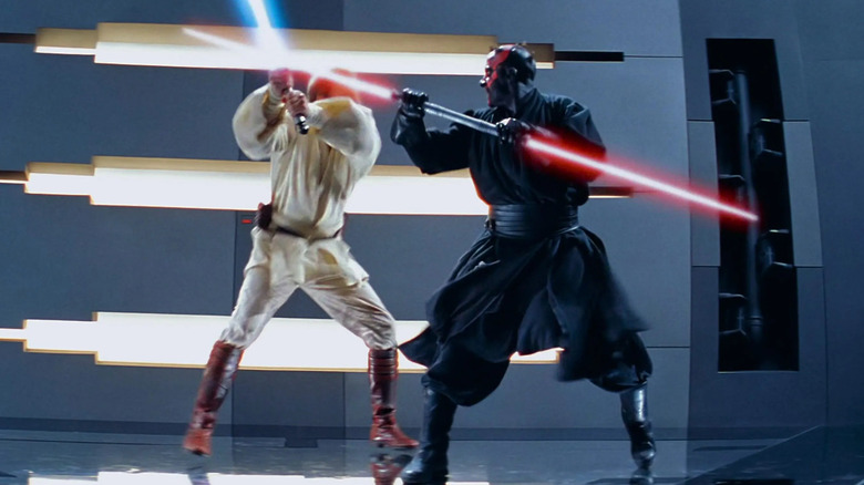 Darth Maul and Obi-Wan Kenobi fighting in Star Wars: The Phantom Menace