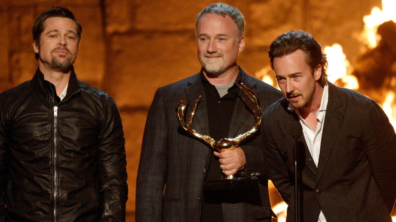 Brad Pitt, David Fincher and Edward Norton at an event