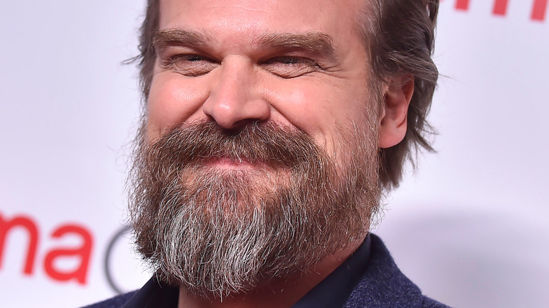 David Harbour rocking a beard and smiling