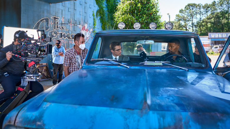 J.J. Perry, Dave Franco, and Jamie Foxx filming Day Shift
