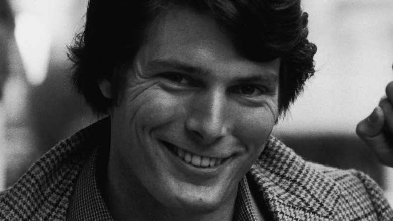 Black and white picture of Christopher Reeve smiling in 1984