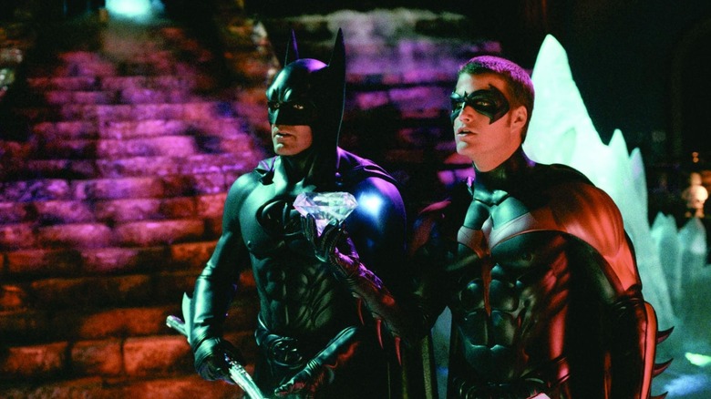 Batman and Robin holding on to a diamond in "Batman & Robin"