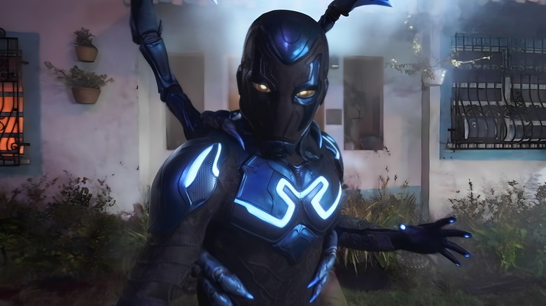 Blue Beetle looking worried