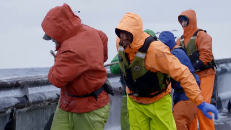 Crab-fishing crew working together