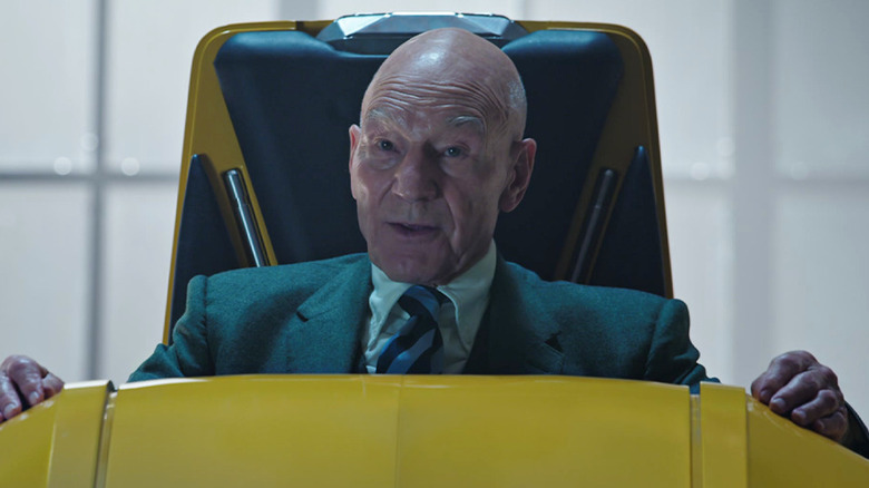 Professor X in yellow wheelchair