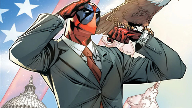 Deadpool in suit with eagle