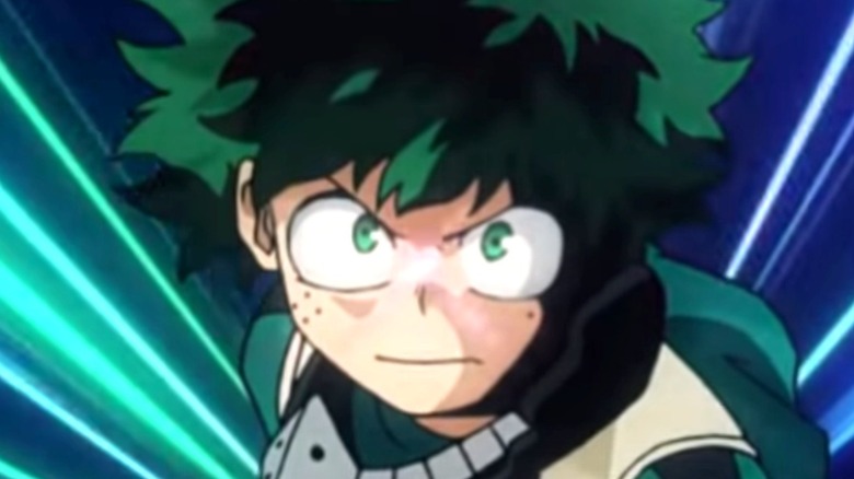 Deku staring at a villain