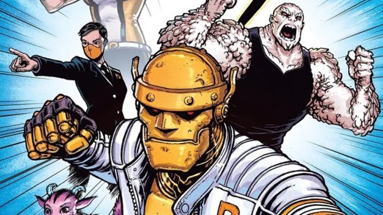 Doom Patrol characters posing on comic book cover