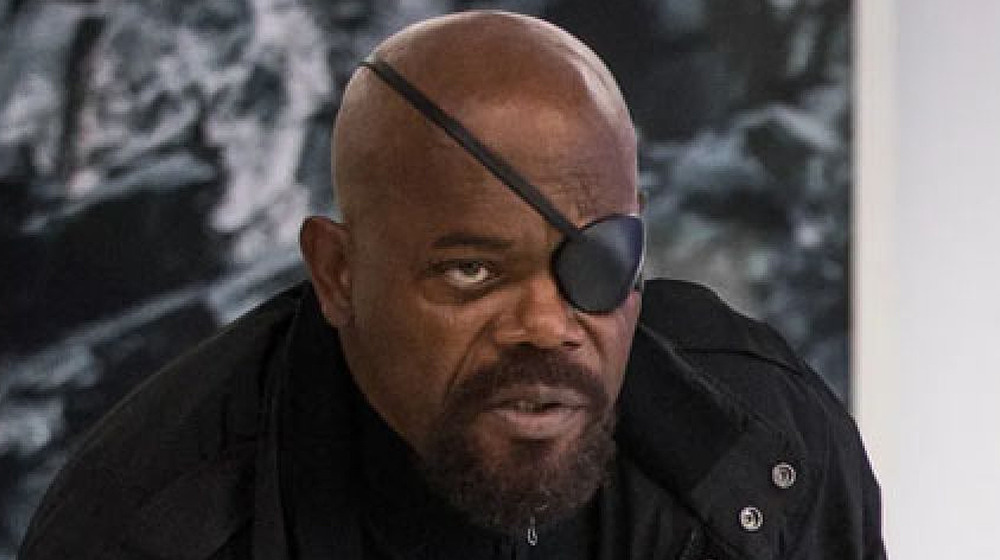 Samuel L Jackson as Nick Fury with long goatee in Spider-Man: Far From Home