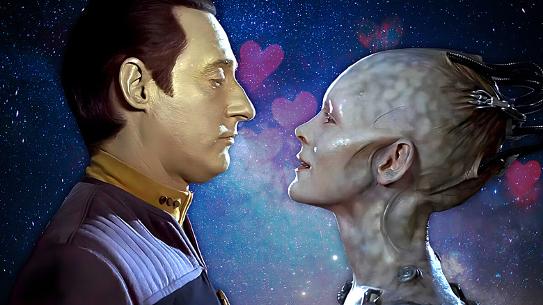 Borg Queen preparing to kiss Data