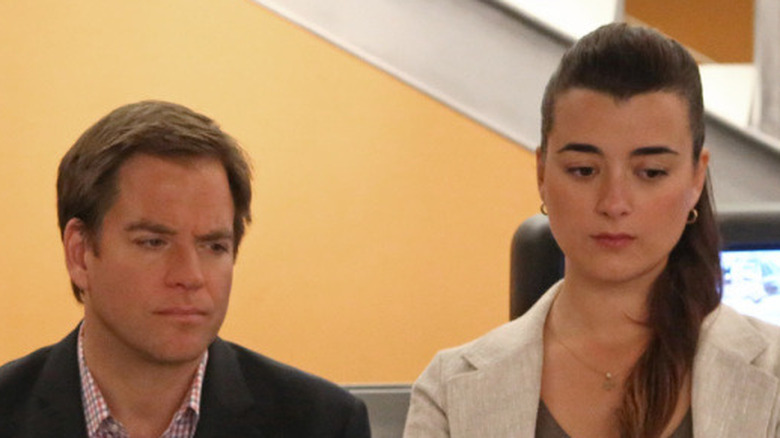 Michael Weatherly and Cote de Pablo acting in NCIS