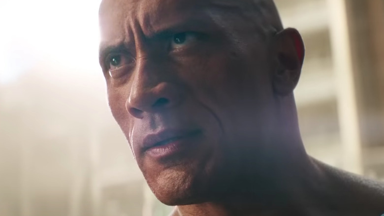 Dwayne Johnson looking up