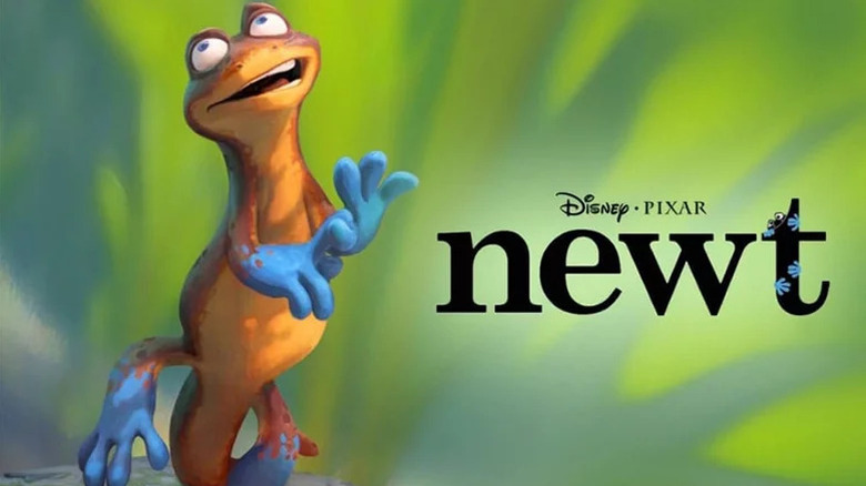 Early promotional art depicting one of the newts