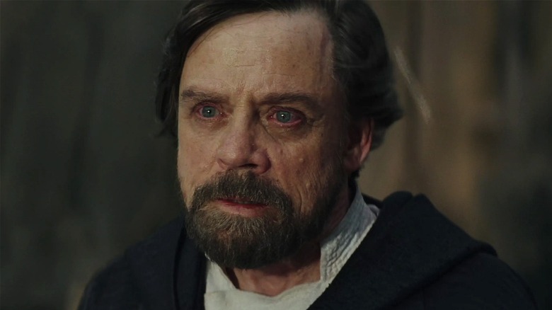 Luke looking emotional in Star Wars: The Last Jedi (2017)