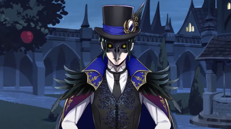 Character wearing raven mask