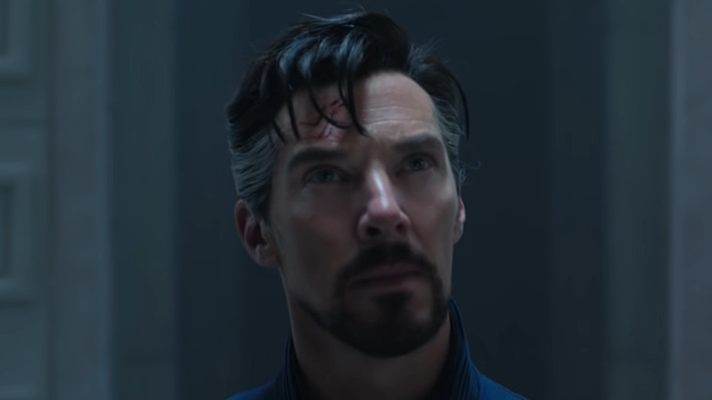 Doctor Strange looking up in anger