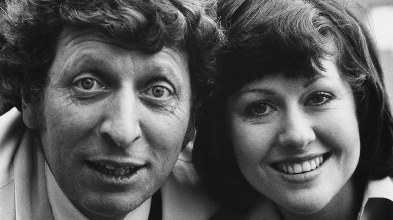Elisabeth Sladen smiling with Tom Baker