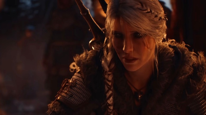 Ciri calming down villagers in The Witcher 4