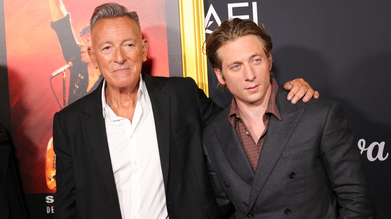 Bruce Springsteen holding Jeremy Allen White at the Springsteen: Deliver Me From Nowhere premiere