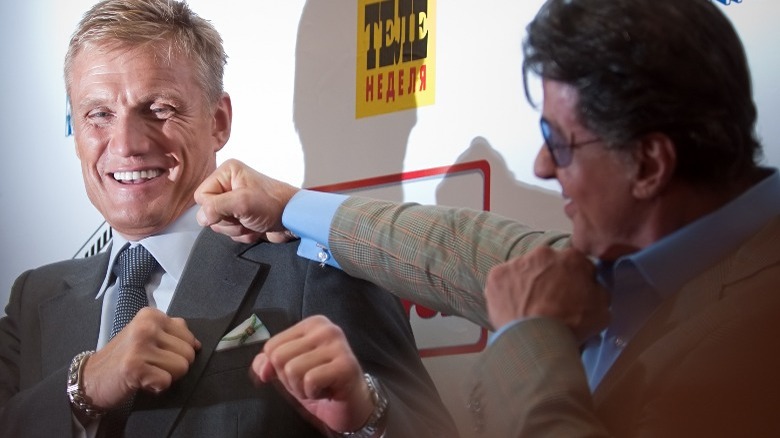 Dolph Lundgren and Sylvester Stallone goofing off