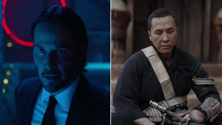 John Wick blue light, Chirrut sitting