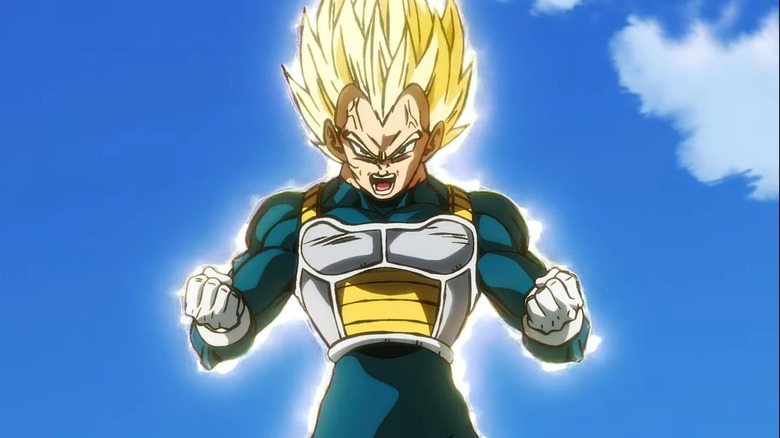 super Saiyan Vegeta with blue suit and yellow hair