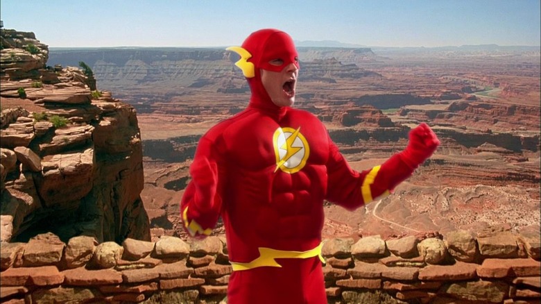 Sheldon posing in his Flash costume on The Big Bang Theory