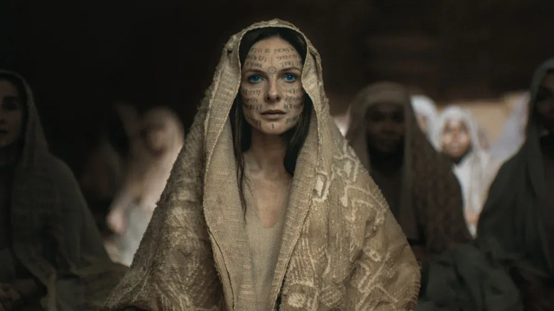 Lady Jessica with writing on her face in Dune: Part Two