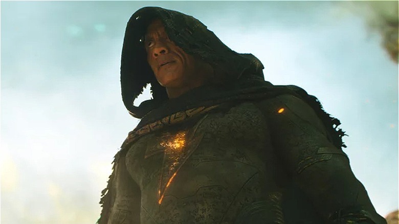 Black Adam in suit and hood