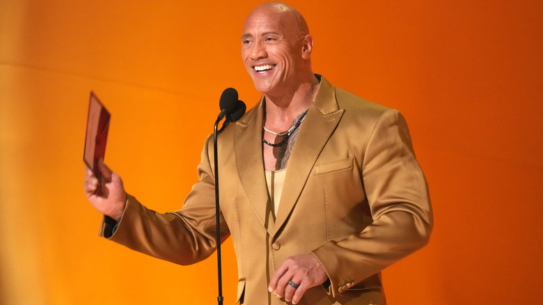 Dwayne Johnson speaking on stage