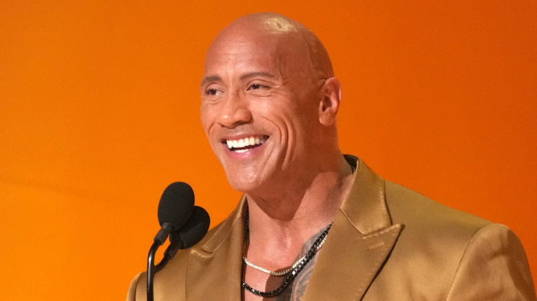 Dwayne Johnson speaking on stage